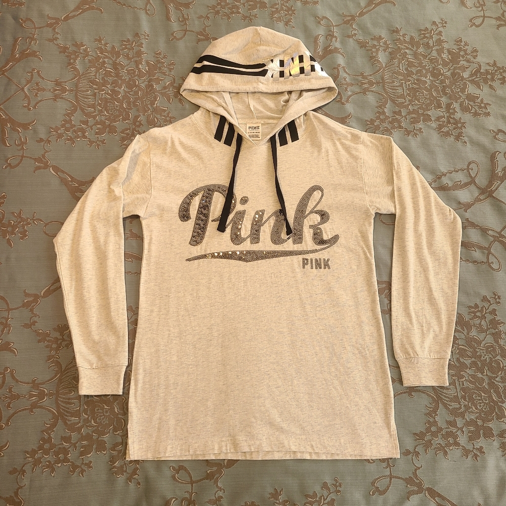 PINK Victoria's Secret Gray Long Sleeve Hoodie Tee